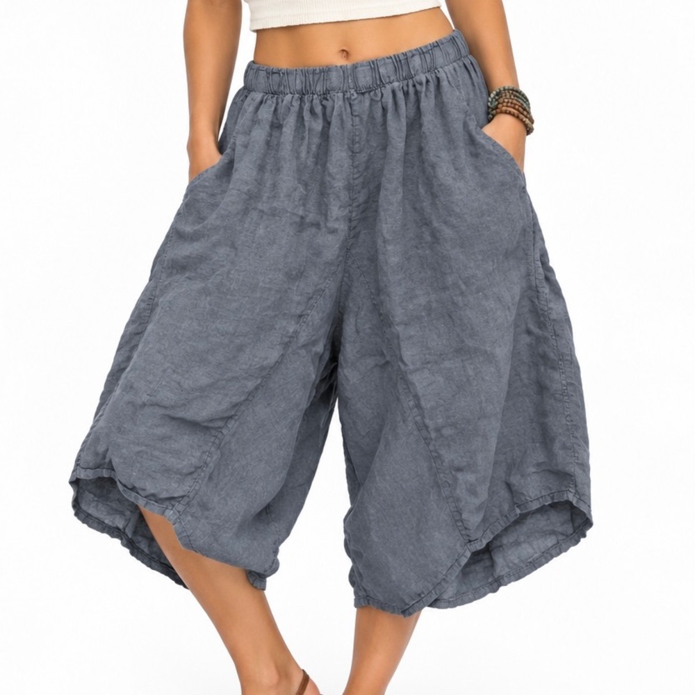 Dark Gray Harem Flowy 100% Linen Lagenlook Italy Pants Small/Medium Women